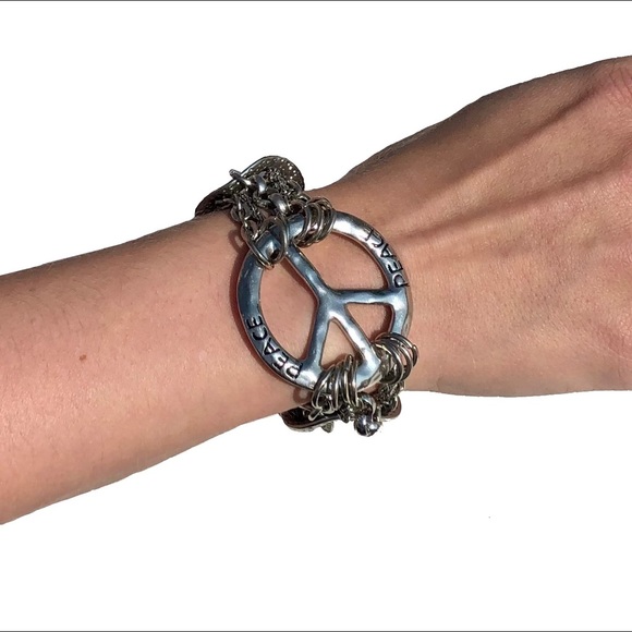 Solid Silver Peace Toggle Bracelet - Picture 1 of 4